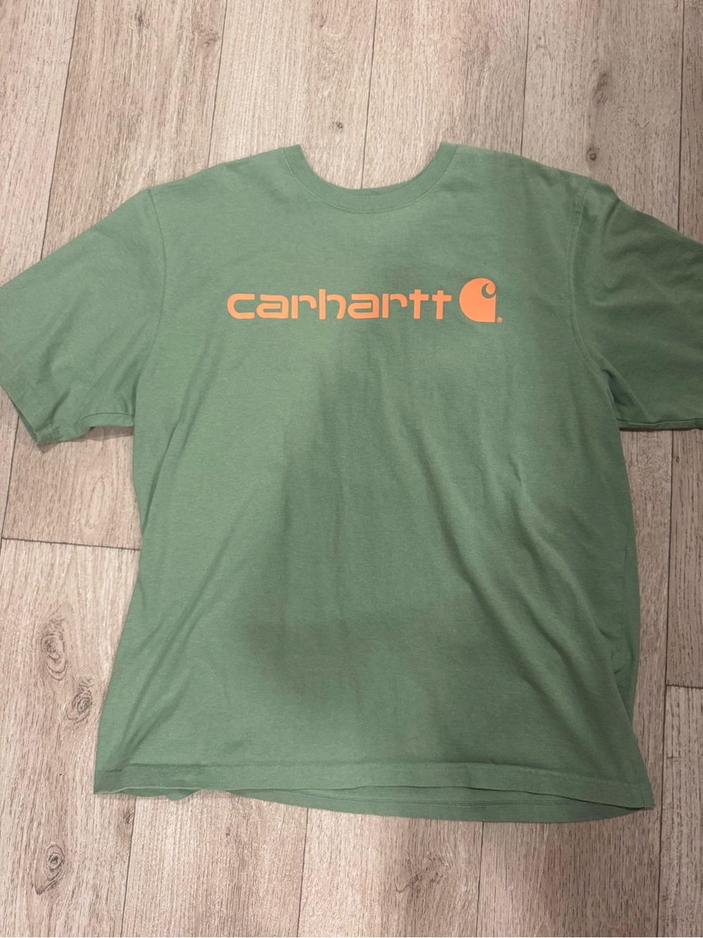 Carhartt Green Short Sleeve Logo Tee with Orange Print